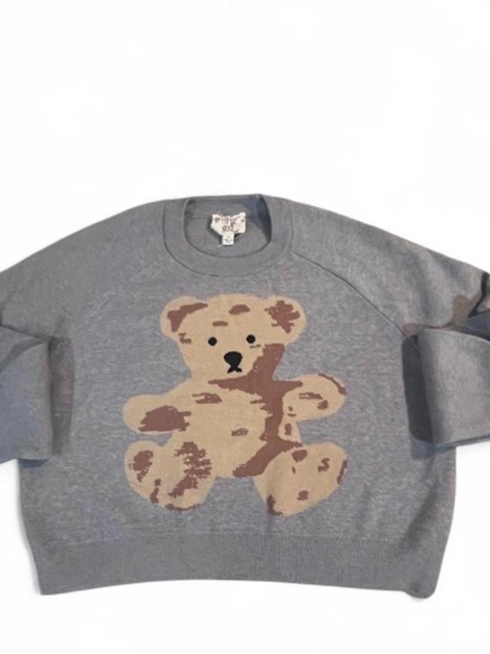 Hippie Rose Teddy Bear Cropped Gray Knit Sweater Size Large